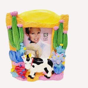 Vintage Figi 2 x 3 Colorful Western Cow Cactus Mini Picture Frame